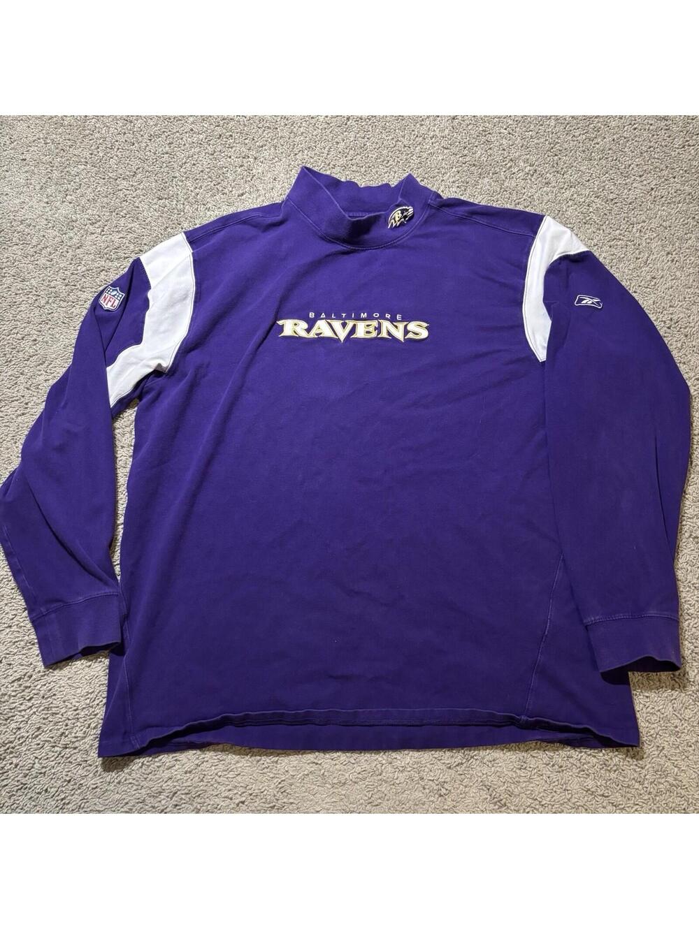 Vintage Reebok Baltimore Ravens Mock Neck Shirt Mens XL Purple NFL Long Sleeve